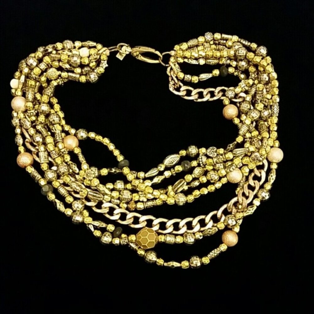 Gorgeous mixed media faux gold multi strand necklace NWOT